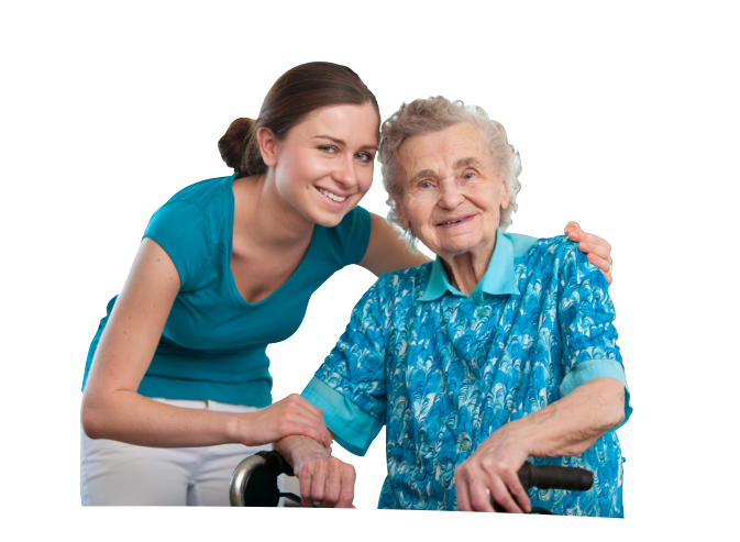 caregiver and elder patient smiling
